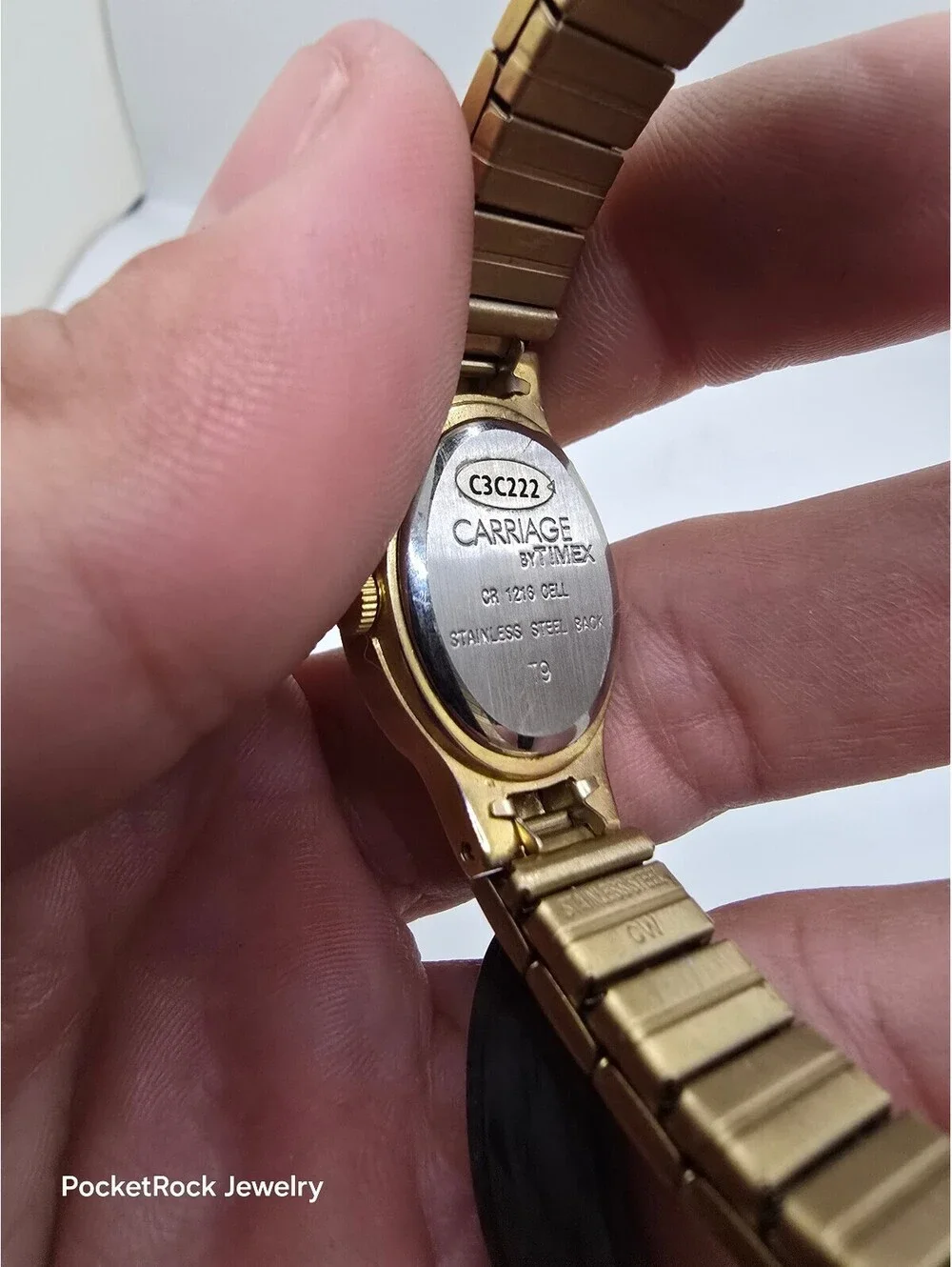 Carriage by Timex Women’s Quartz Analog Oval Gold Tone White Dial Metal Stretch